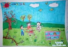 儿童画《幼儿园春游》